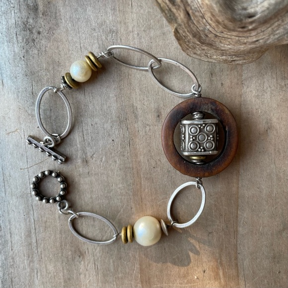 Vintage Artisan Charms & Beads Retro Sterling Silver Link Toggle Bracelet - Picture 9 of 10